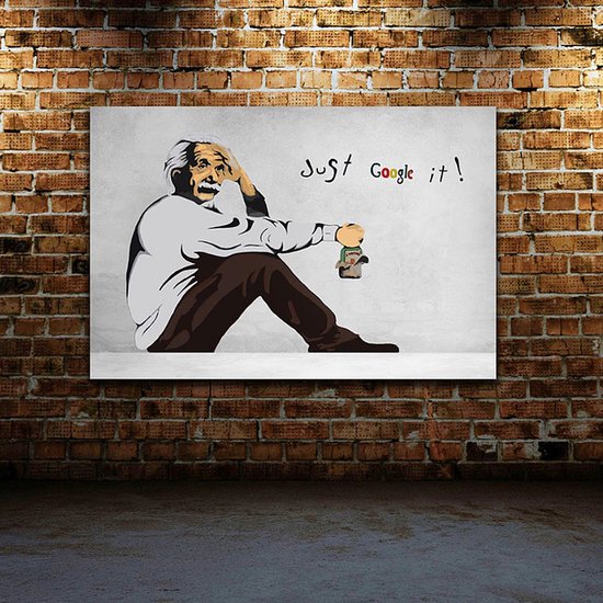 Allernieuwste peinture sur toile .nl® Banksy Just Google It! - Moderne Street Art Graffiti PopArt - Couleur - 50 x 70 cm