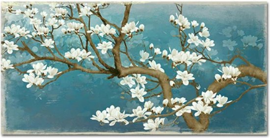 Allernieuwste.nl® Canvas Schilderij Prachtige Witte Bloemen 3 - Woonkamer - Kunst aan je 50 x 100 cm - kleur