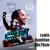 Allernieuwste.nl® Canvas Schilderij Lewis Hamilton F1 Coureur Formule 1 Autosport - 50 x 70 Kleur