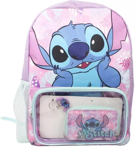 Sac à dos Stitch pour filles comprenant un portefeuille et un porte-clés