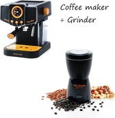 Eco-De - Koffiezetapparaat - Incl Koffiegrinder - Espressomachine - Bonenmaler - Espressomachine - 20 Bar - 1,5 L Waterreservoir - Zwart | Oranje