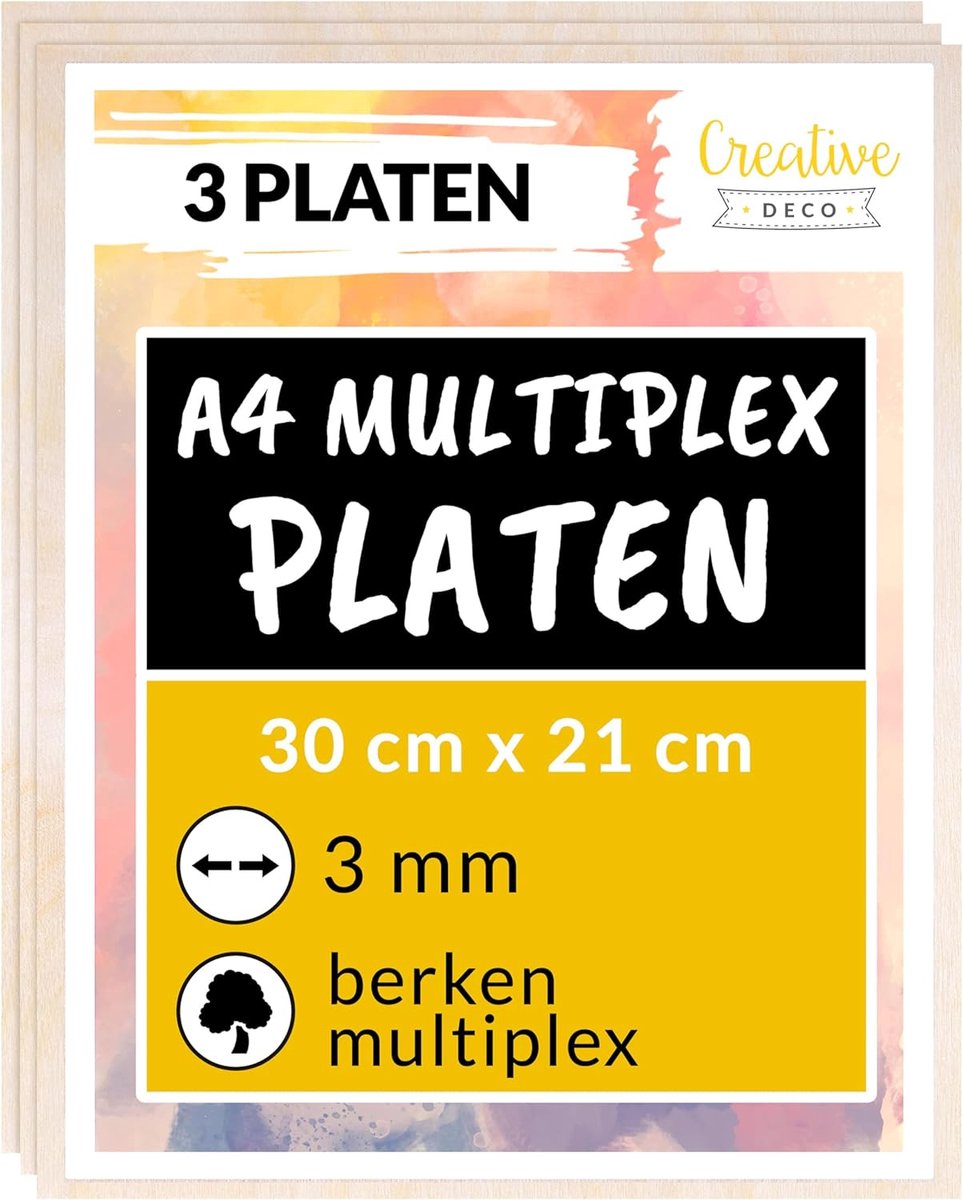 Creative Deco 3 x A4 Multiplex Platen | 300 x 210 x 3 mm | Baltisch Berkenhout | DIY, Kunstprojecten