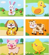 Ainy - Boederij dieren 3D Knutselpakket kleurplaten | 6 in 1 knutselpakketten tekenen & kleuren | Montessori foam stickers knutselen voor meisjes en jongens | Creatief speelgoed voor kinderen | Set met unicorn, olifant, krokodil, tijger, uil en leeuw