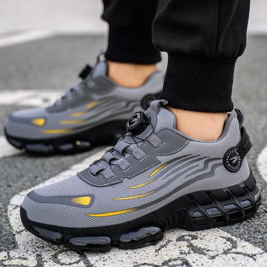HILAX Veiligheidsschoenen voor dames en heren, lichte werkschoenen, antislip, ademend, met stalen neus, sneakers, beschermschoenen, zwart (01), 45 EU