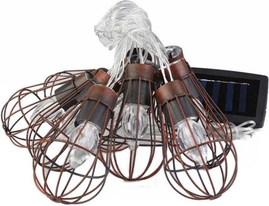 Industrial 10 Hanglampjes - Solar Lichtsnoer 200 cm(L) - Gaat automatisch aan in het donker - Water/Weerbestendig