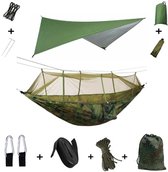 Kibus Hangmat met Klamboe & Regelluifel - Outdoor - Hangmatten - Survival - Kamperen - Camouflage groen - 260x140cm