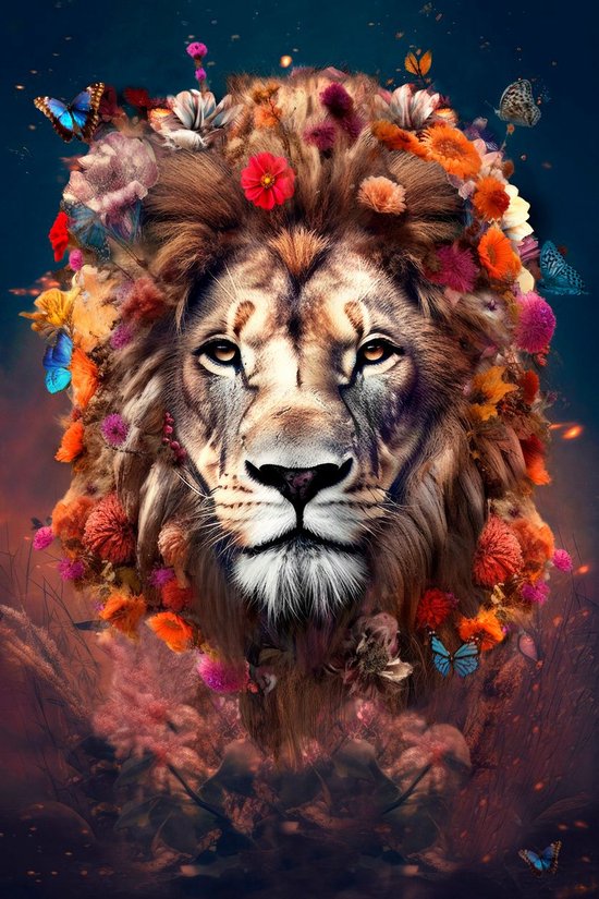 The Lion - 80cm x 120cm - Fotokunst op akoestisch schilderij | Wanddecoratie