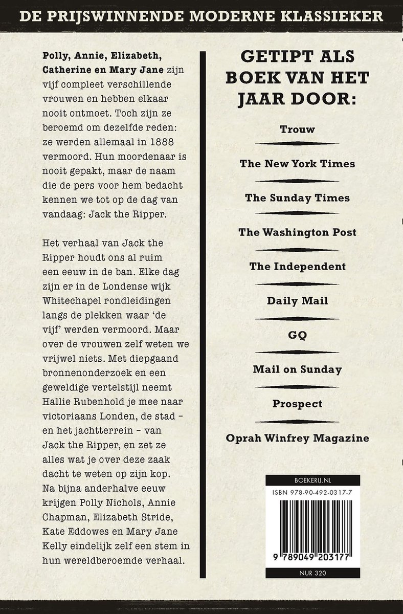 De vijf van Whitechapel - back cover