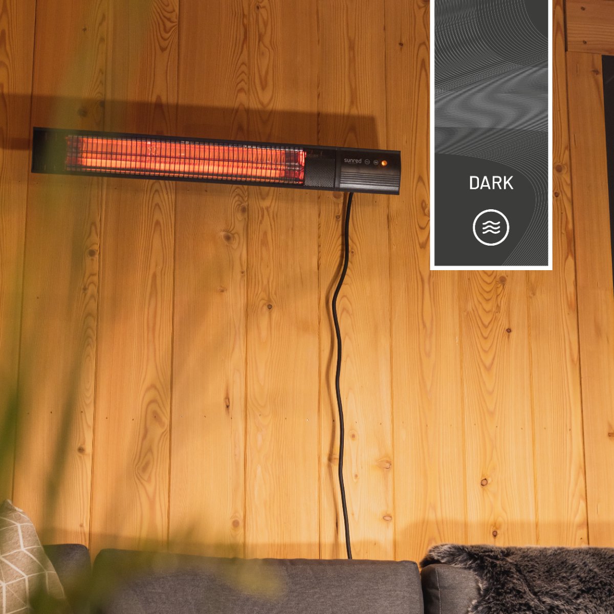 Sunred Dark 1500 W - Wall-Mounted Patio Heater - Black + Cover