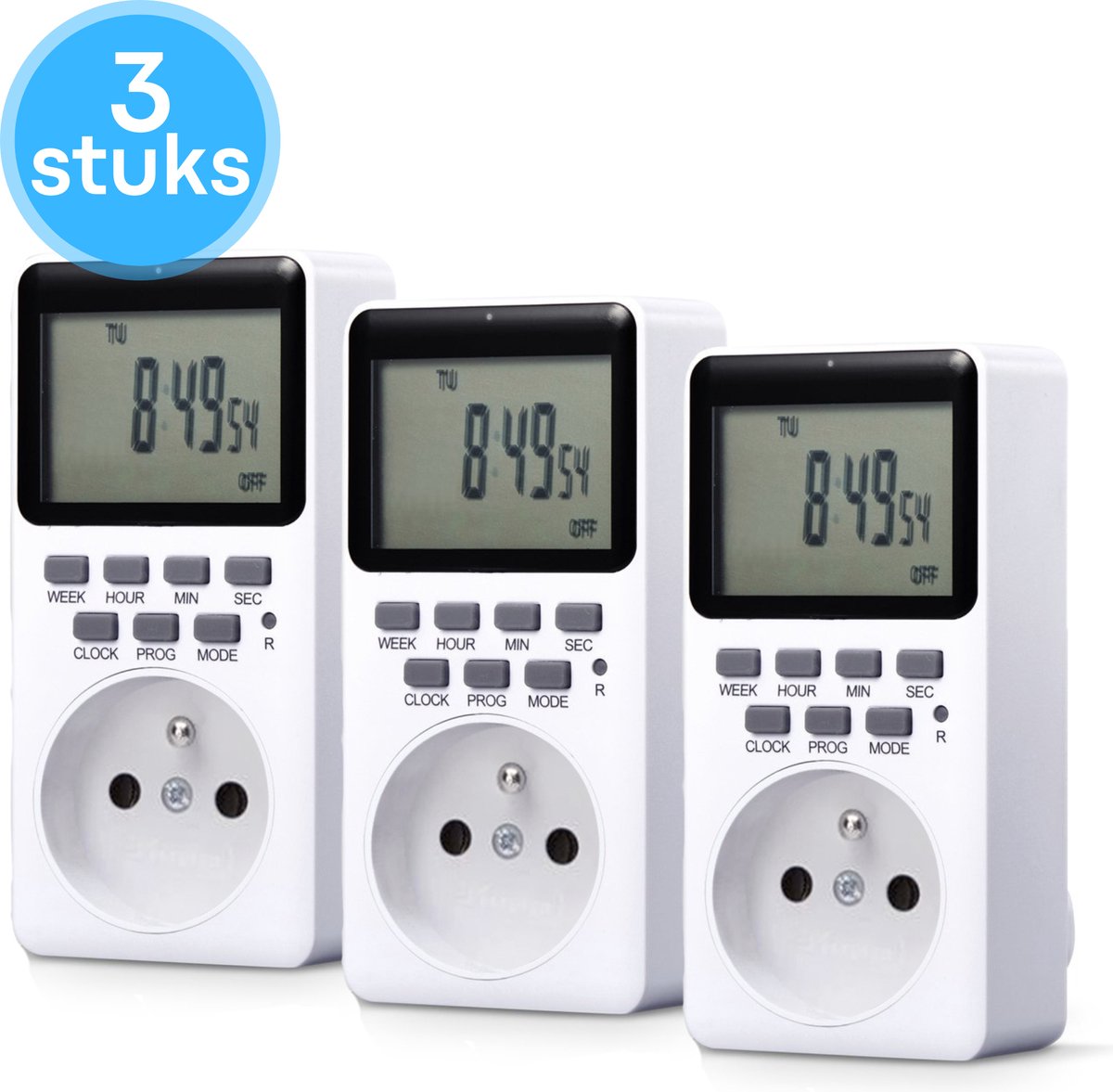 Membeli Tijdschakelaar voor Binnen - Makkelijk te monteren - Type E - Schakelklok Stopcontact - Digitaal - 3 stuks - Timer Schakelaar - LCD Display - Tijdschakelklok