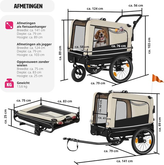Fietstrailer en hondenwagen 2-in-1 blauw en grijs kopen