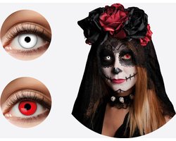 Duo Kleurlenzen Red vs White- Unieke Fantasie lenzen - 2 kleuren - Zombie witte lenzen - Devil rode lenzen - Halloween lenzen - Halloween Partylenzen