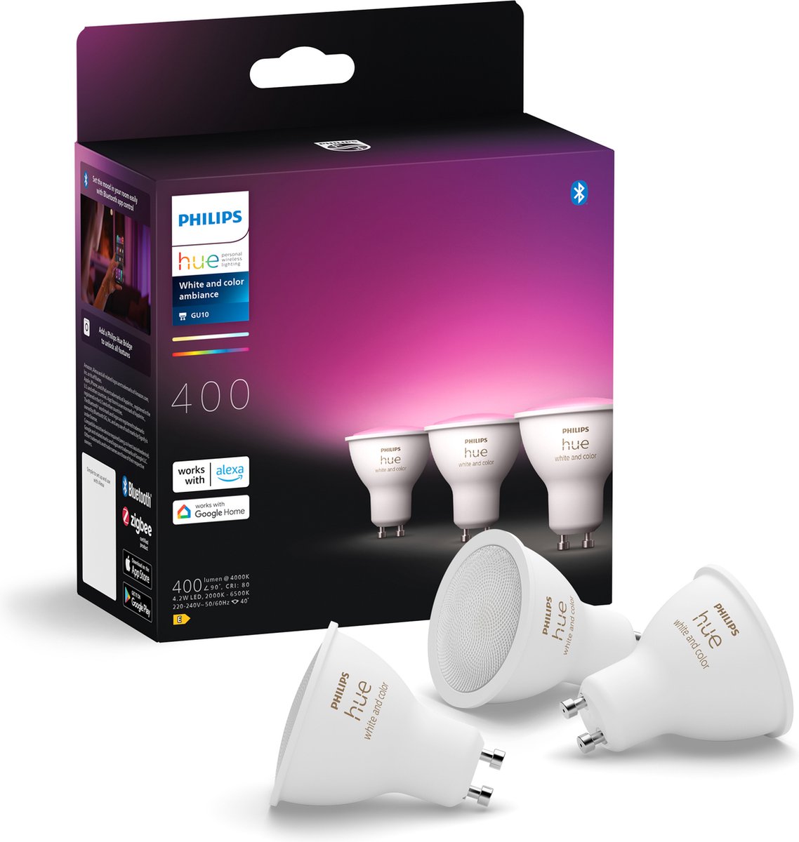 Philips Hue Spot - wit en gekleurd licht - 3 pack -400 lumen- GU10 — afbeelding 1