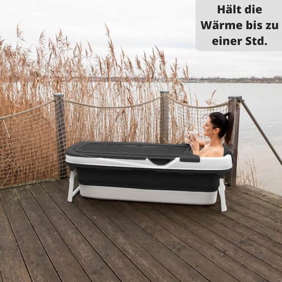 HelloBath® Opvouwbare Badkuip XXL 157x60x48 cm voor Volwassenen | Draagbare Badkuip met Badkussen, Opbergtas, LED-lamp & Massagerollers | Mobiele voor Douche & Buiten | Groen