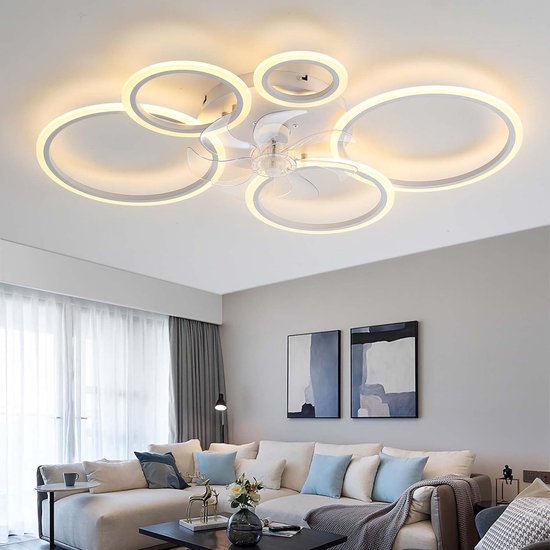 5 Ring Ventilator | Moderne Ringen LED Ventilator | Smart Lamp | 70 cm | Wit | Bedienbaar Met Afstandsbediening & APP | Kroonluchter | Moderne Ventilator Licht