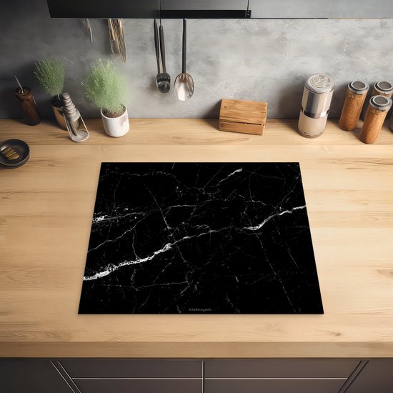 KitchenYeah® Protection plaque induction 58.3x51.3 cm - Noir - Blanc - Marbre - Protege plaque de cuisson - Couvre plaque induction - Protecteur d'induction - Cuisine