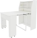 Witte uittrekbare tafel met bureau-element, uitgeschoven.