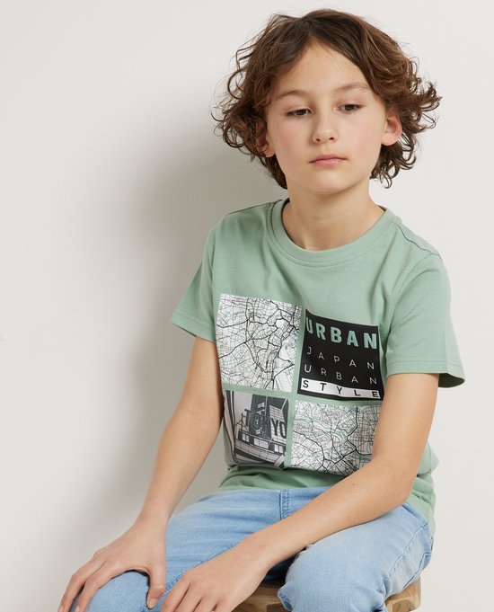 TerStal Jongens / Kinderen Europe Kids T-shirt Vierkante Fotoprint Groen In Maat 134/140