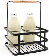 Melkfleshouder voor vier stuks in retrostijl – Wijnflesdrager – Zwarte platte draad milk crate