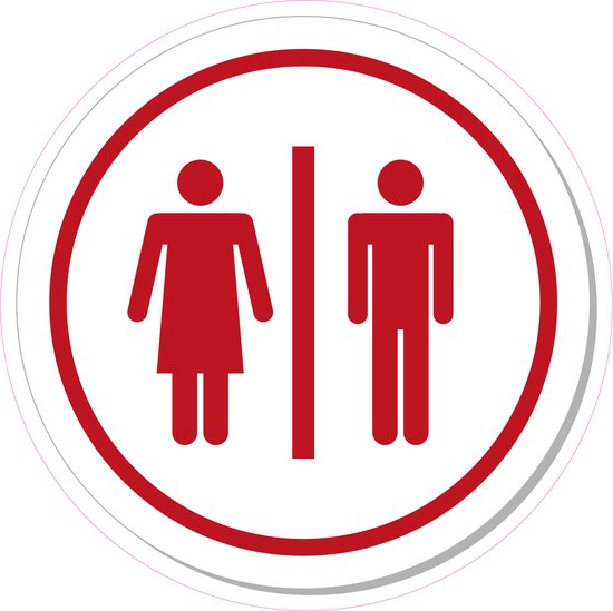 Pictogram Halter Rood 15 cm ø Dames en Heren Toilet ronde sticker | Pictogram | Vinyl | Rood ...