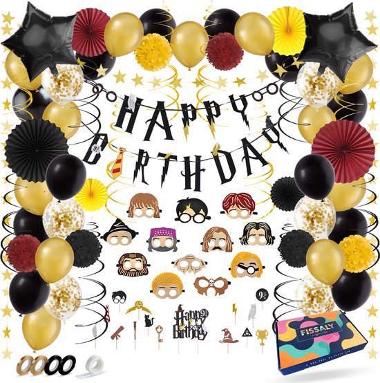 Fissaly 86 Stuks Tovenaar Verjaardag Versiering Set – Thema Decoratie – Verjaardag Themafeest Ballonnen, Slingers & Feestdecoratie - Harry