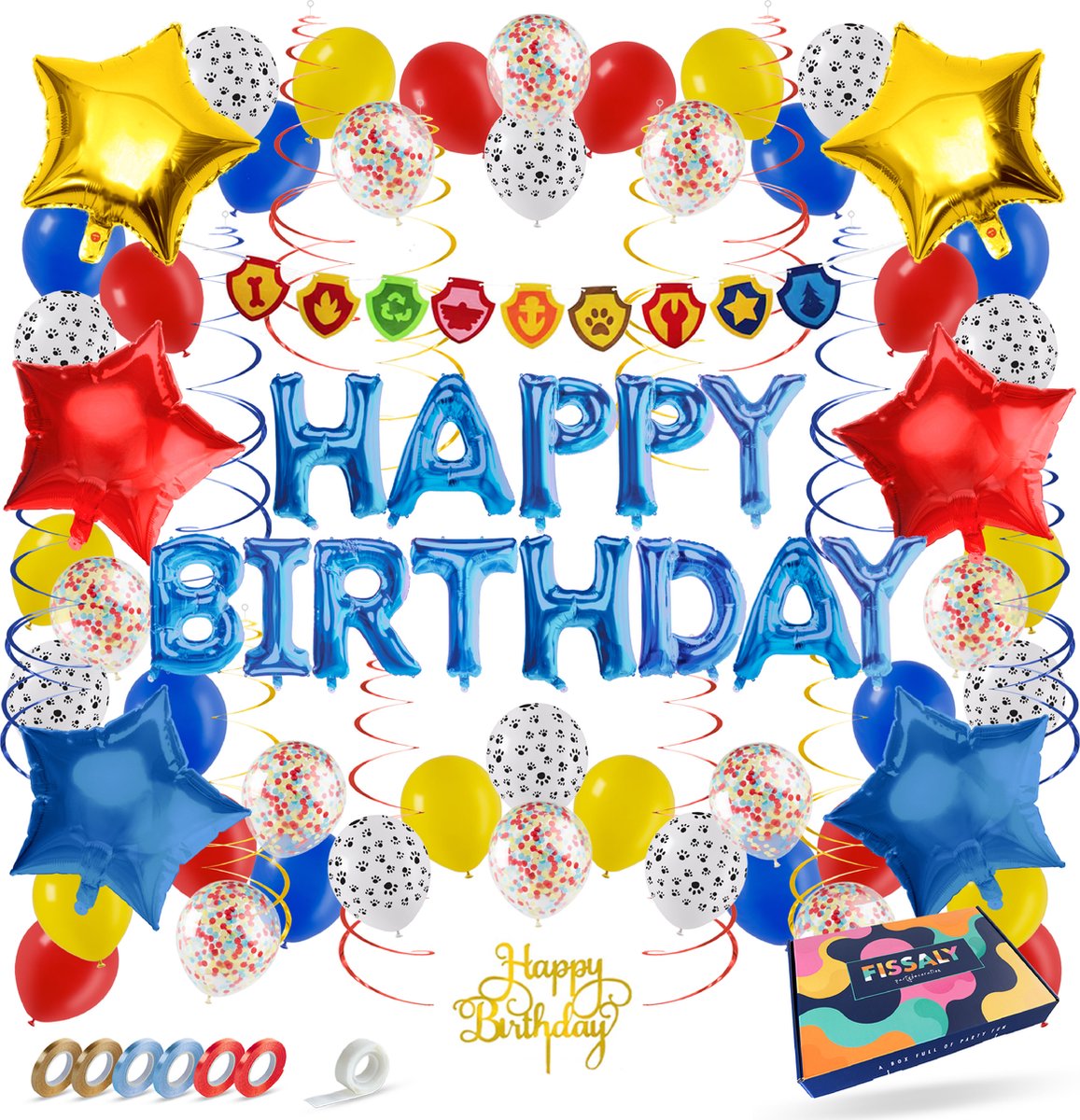 Fissaly® 77 Stuks Honden Thema Verjaardag Versiering – Inclusief Dog Paw Ballonnen, Slingers & Accessoires – Patrol Kinderfeestje Decoratie