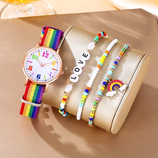 Horlogeset voor dames /heren Regenboog - pride horlogeset - cadeau set met horloge - love is love - armband - valentijn cadeautje voor haar - moederdag cadeau- kerstcadeau - sinterklaascadeau- Geschenk - Fashion - Elegant - Dames - Vrouw