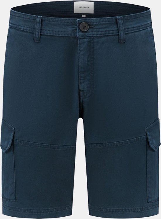 Short cargo bleu marine Purewhite avec fermeture boutonnée et zippée, et poches plaquées.