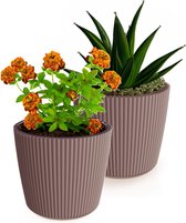 Prosperplast Plantenpot/bloempot Buckingham - 2x - buiten/binnen - terra - D14 x H13 cm