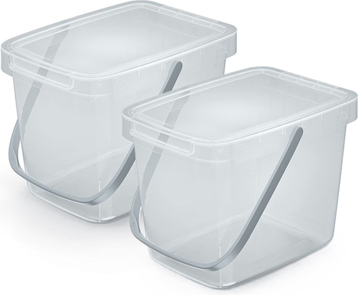 Goedkoopste Keden GFT aanrecht afvalbak - 2x - transparant - 6L - afsluitbaar - 20 x 26 x 20 cm - klepje/hengsel - kleine prullenbakken - afval scheiden