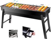 Barbecue Houtskool - Opvouwbare BBQ - Compact - Inklapbare Grill Met Rooster - Camping - Tafel - Strand - Zomer - Picknick - Rechthoekig - Roestvrij Staal - Zwart - 60x22x33 cm