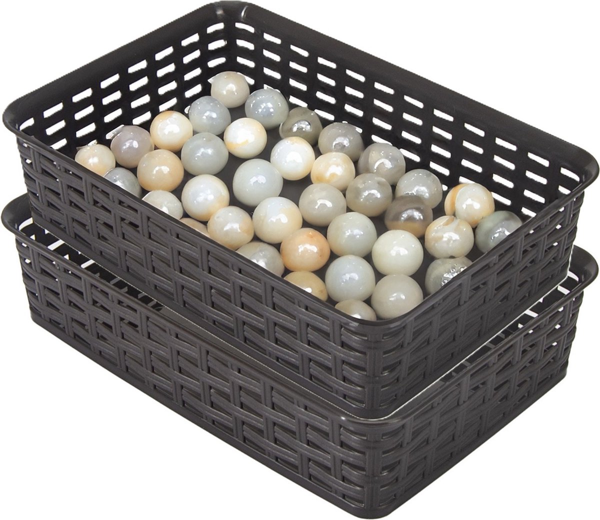 Hega hogar Opbergmandje ladeverdeler 2x donkerbruin 2 liter kunststof 17 x 25 x 6 cm kleine opslag bakjes manden