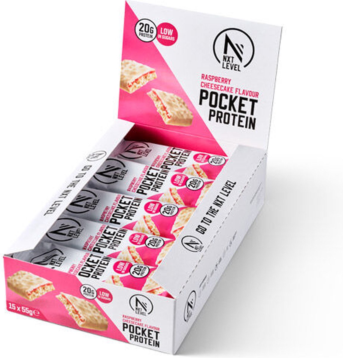 NXT Level® High Proteïne Repen - Protein bar - Framboos Cheesecake - Low Calorie & Low Sugar - 15 eiwitrepen