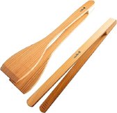 Houten Grilltangen Set: 1 Serveertang / BBQ Spatel en 1 BBQ tang uit Europees Kersenhout (30 cm land) - Milieuvriendelijke Lange Keukentang voor Braden, Grillen, Barbecueën, Serveren - Grillbestek