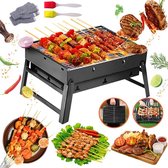 Opvouwbare barbecue, kleine houtskoolgrill, draagbare mini-grill, outdoor picknick, campinggrill, 37 cm x 27 cm x 19 cm, draagbare grill voor picknick, tuin, terras, camping, reizen