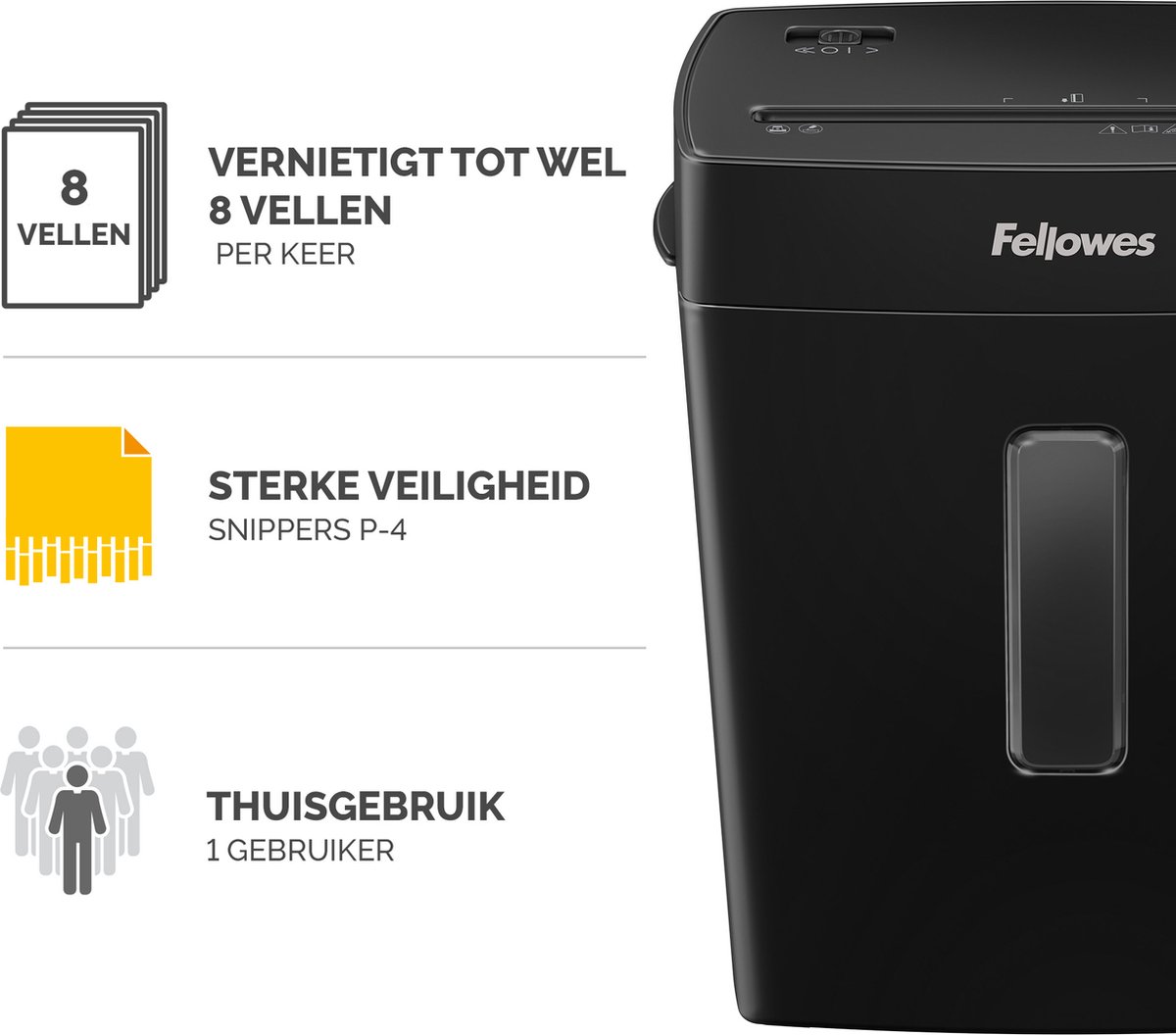 Fellowes P‑42C Papiervernietiger / Papierversnipperaar – P‑4 Cross‑Cut – 8 vellen – Ook voor pasjes – Thuis & thuiskantoor thumbnail 3
