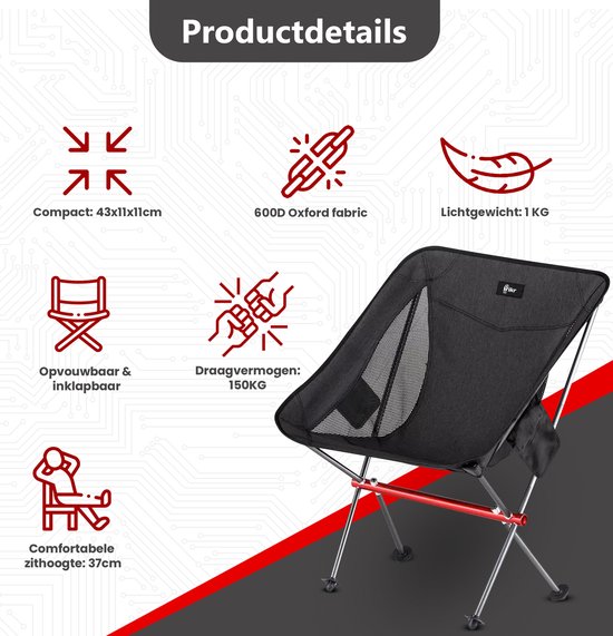 Hikr® Campingstoel - 150KG & 600D Oxford - Vouwstoel - Lichtgewicht - Campingstoeltje opvouwbaar - Outdoor stoel - Verstelbaar & inklapbaar van HI — afbeelding 3