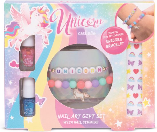 Foto: Unicorn nail art giftset met armband nagellak op waterbasis armband nagelstickers cadeau geschenk meisjes