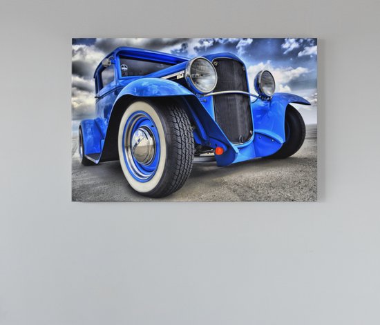 Canvas Schilderij - Oldtimer - Auto - Blauw - Decoratie - 120x80 cm