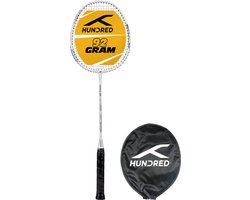Hundred Powertek 200 PRO badmintonracket met hoofdbedekking (wit, maat: standaard, gripmaat: G5) | Bespannen | Materiaal: aluminium | Voor gemiddelde spelers | Gewicht: 95 gram | Maximale snaarspanning - 18-20 lbs