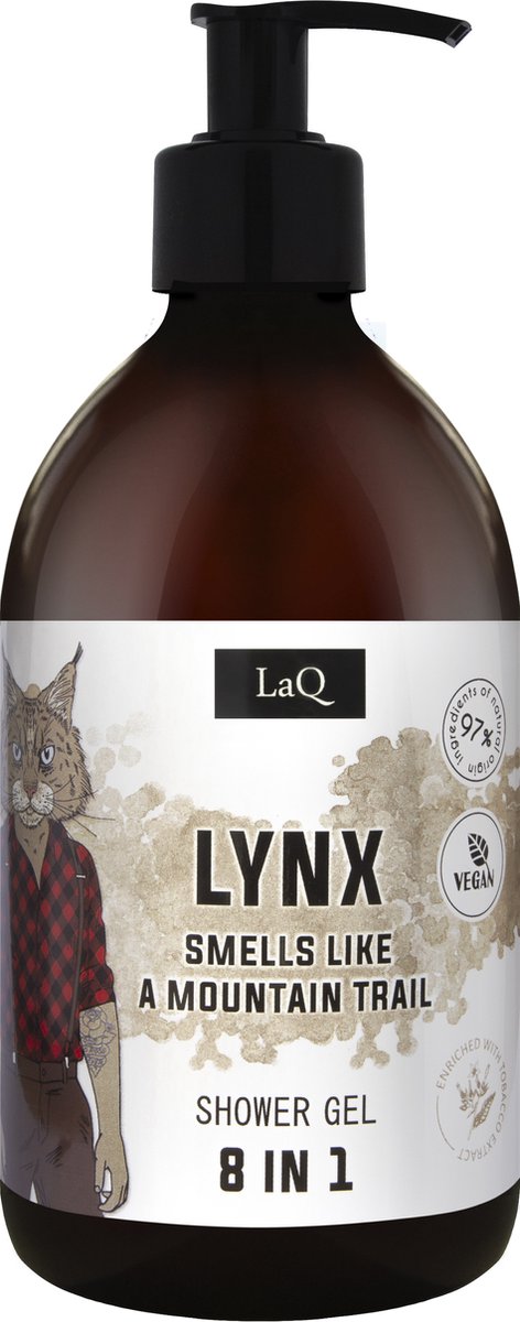 LaQ Lynx Shower Gel – Vegan Douchegel Mannen – Geur van Tabaksbladen – Natuurlijke Ingrediënten – 500ml