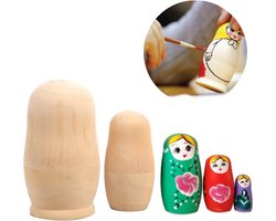 Daily Essentialz Matroesjka Poppen Set - Baboesjka - Matroesjka Speelgoed - Nesting Dolls - Peg Dolls - Russische Poppetjes - Babushka - Ongeschilderd