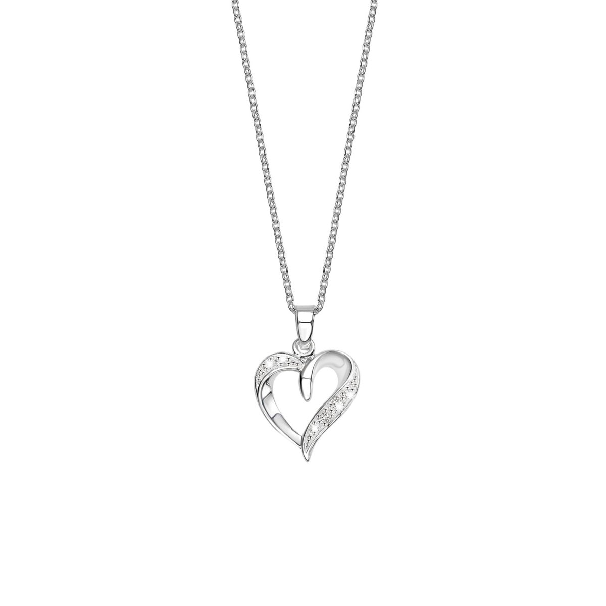 Lucardi Dames Ketting met hart zirkonia - Echt Zilver - Ketting - Cadeau - 42 cm - Zilverkleurig