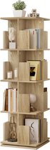 Draaibare boekenkast, ruimteverdeler, staand rek, draairek, kantoorrek, decoratief rek, 360 graden vrij draaibaar, met 4 etages, MDF, naturel, 40 x 129 x 40 cm