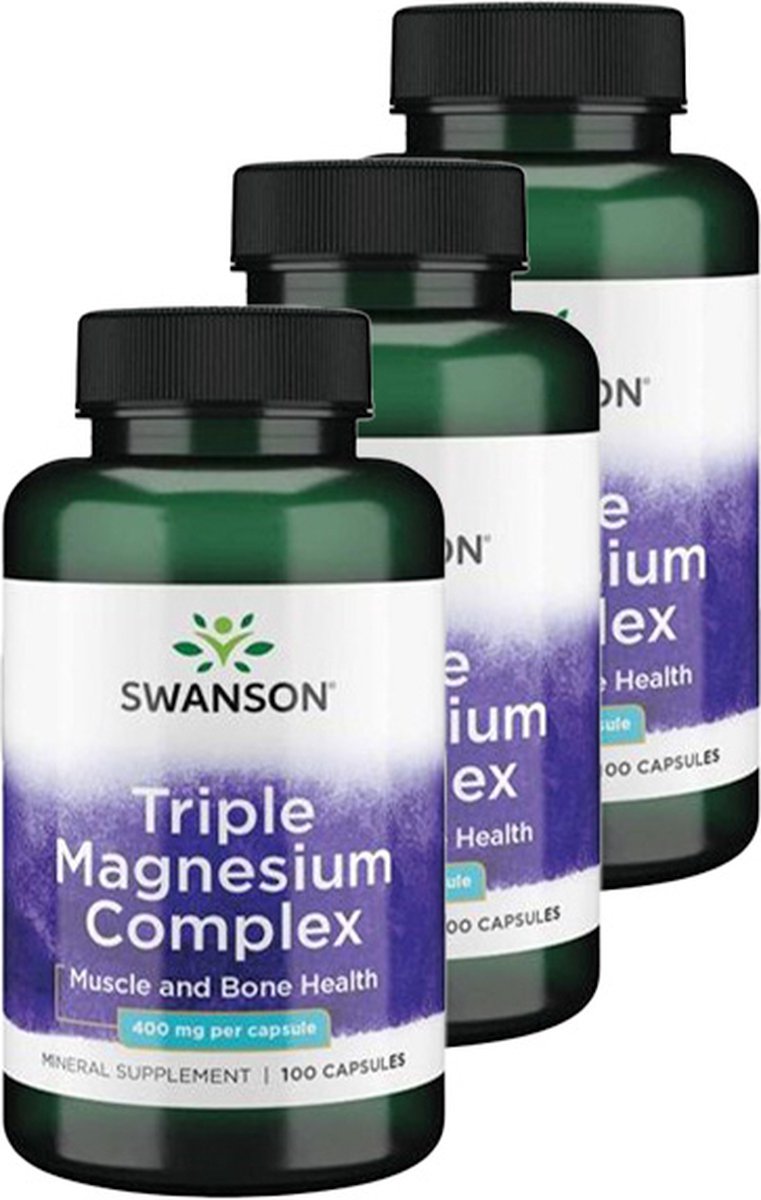 Goedkoopste Swanson | Triple Magnesium complex 400mg | 100 Capsules | 3 stuks | 3 x 100 Capsules