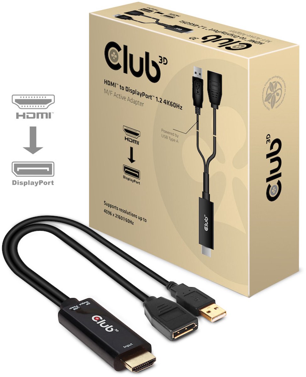 Club 3D Actieve HDMI™ naar DisplayPort™ 4K60Hz M/F-adapter