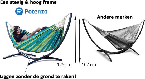 Hangmat met Standaard 2-Persoons PREMIUM– Stevig – Weerbestendig – Hangmatset – 5 Jaar Garantie – Draagkracht 220 kg – Grande Roma