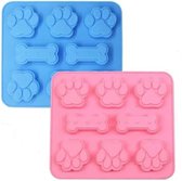 2-in-1 puppy hond poot en bot siliconen mallen set roze/blauw, niet-klevende food grade siliconen mallen voor chocolade, snoep, gelei, ijsblokjes, hondensnoepjes