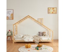 Product: Kinderbed Siuntio huisbed met bedbodem 90x200 cm naturel [en.casa], van het merk 