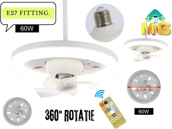 Ventilator 360 Gradan -E27 Fitting met 60W_LED-licht